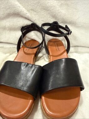 Cynthia Rowley Black Leather Ankle-Strap Slide Sandals